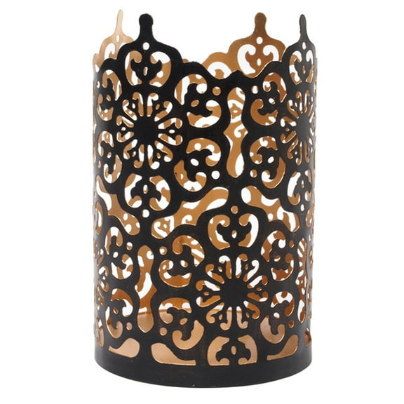 Hosley's 7 inch High, Flower Cut Bronze Candle Holder & Lantern