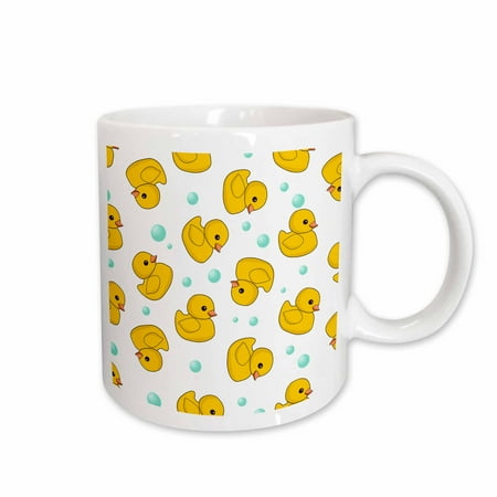 

3dRose Cute Rubber Ducky pattern on white. yellow ducks soap bubbles. duckies Ceramic Mug 11-ounce