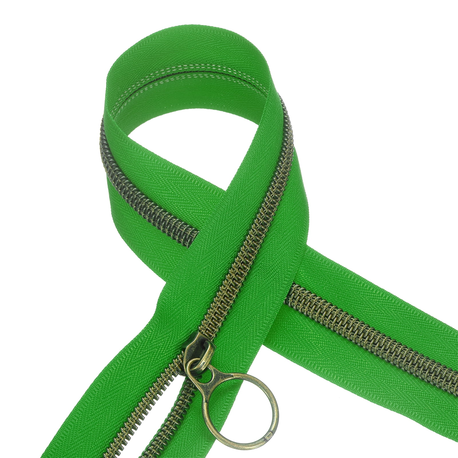 #5 10 Yards Nylon Coil Zippers, Bulk Coil Zipper by the Yards with 20pcs Vintage Brass Zippers Sliders for Diy Tailor Sewing Craft Bag Clothes, Green