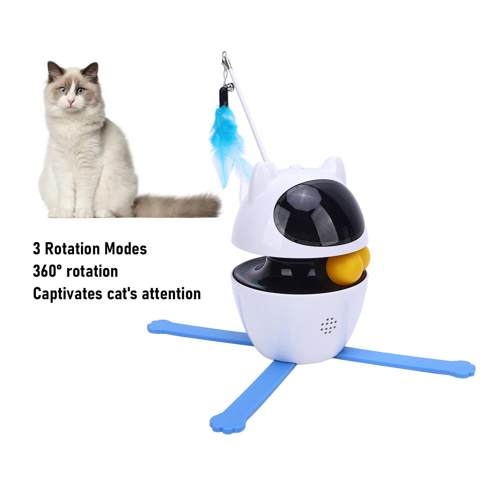 BIMZUC Interactive Cat Toy 3 Rotation Modes Smart Automatic Cat Exercise Toy for Multi Cat Homes Rechargeable Motion Activated Light Beam Chaser White