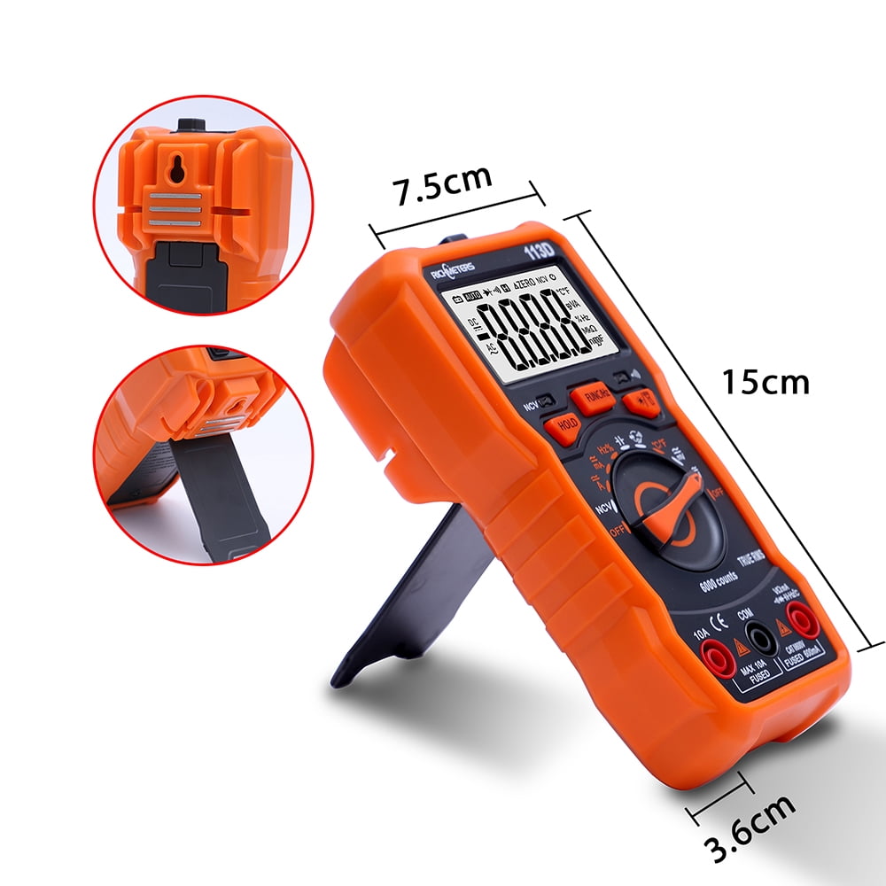 RICHMETERS RM113D NCV Digital Multimeter 6000 Counts Auto Ranging AC/DC Voltage Meter Flash Back Light Large Screen 113D