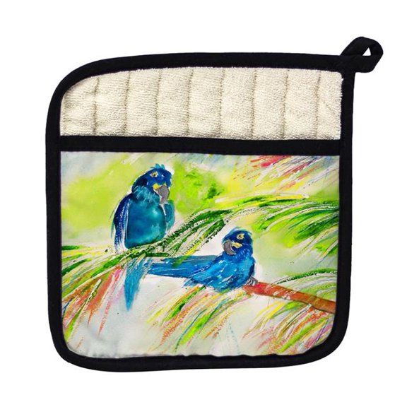 Betsy Drake PT137 Two Blue Parrots Pot Holder