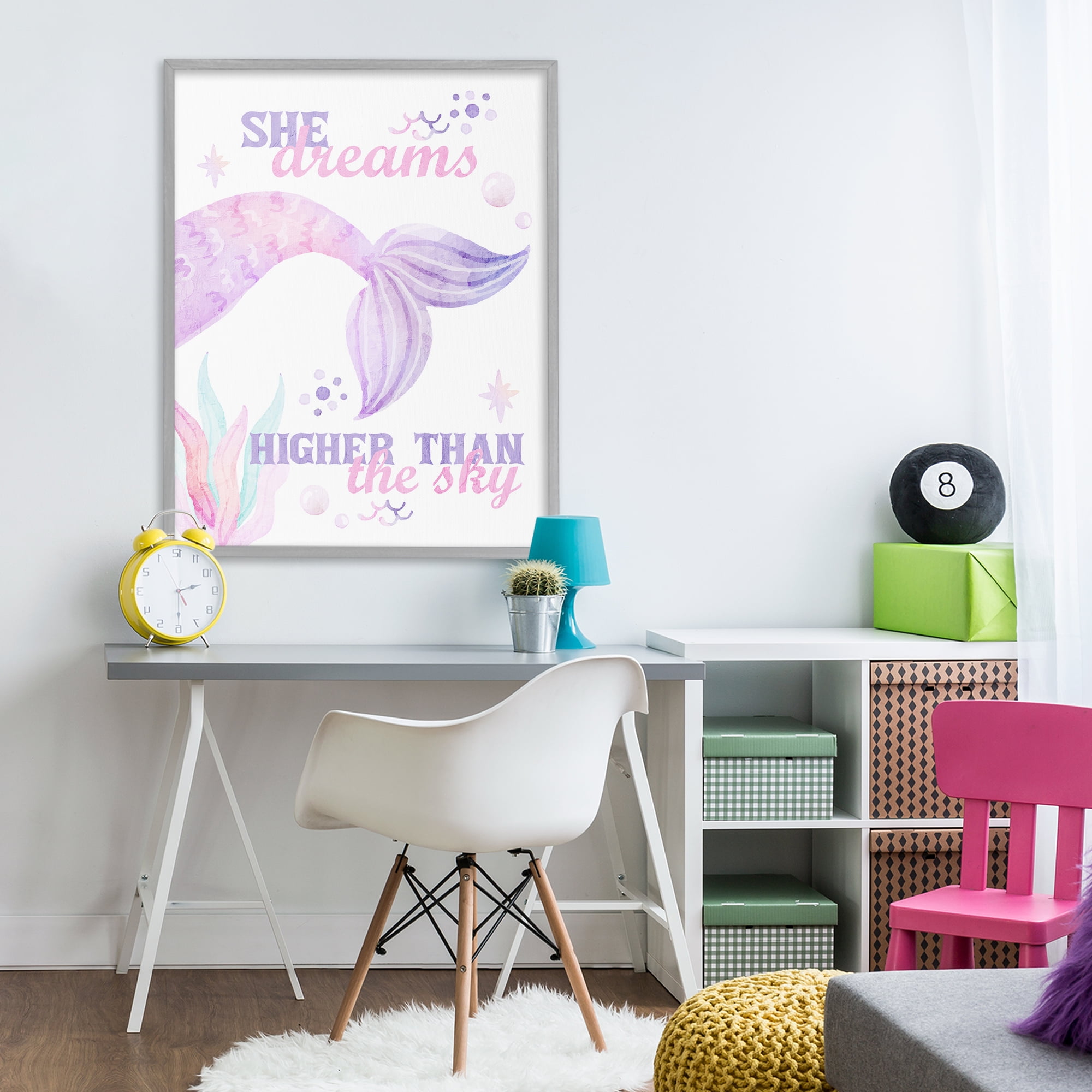 She Dreams Higher Than The Sky Gray Framed Giclee Art, design by Kim Allen
