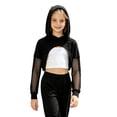 thumbnail image 5 of Aislor Girls Mesh Long Sleeve Drawstring Hooded Crop Top for Hip Hop Jazz Dancewear Black 10, 5 of 7