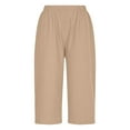 thumbnail image 5 of BLVB Womens Cotton Linen Capri Pants Elastic High Waist Pants Wide Leg Cropped Trousers Casual Loose Summer Beach Capris, 5 of 7