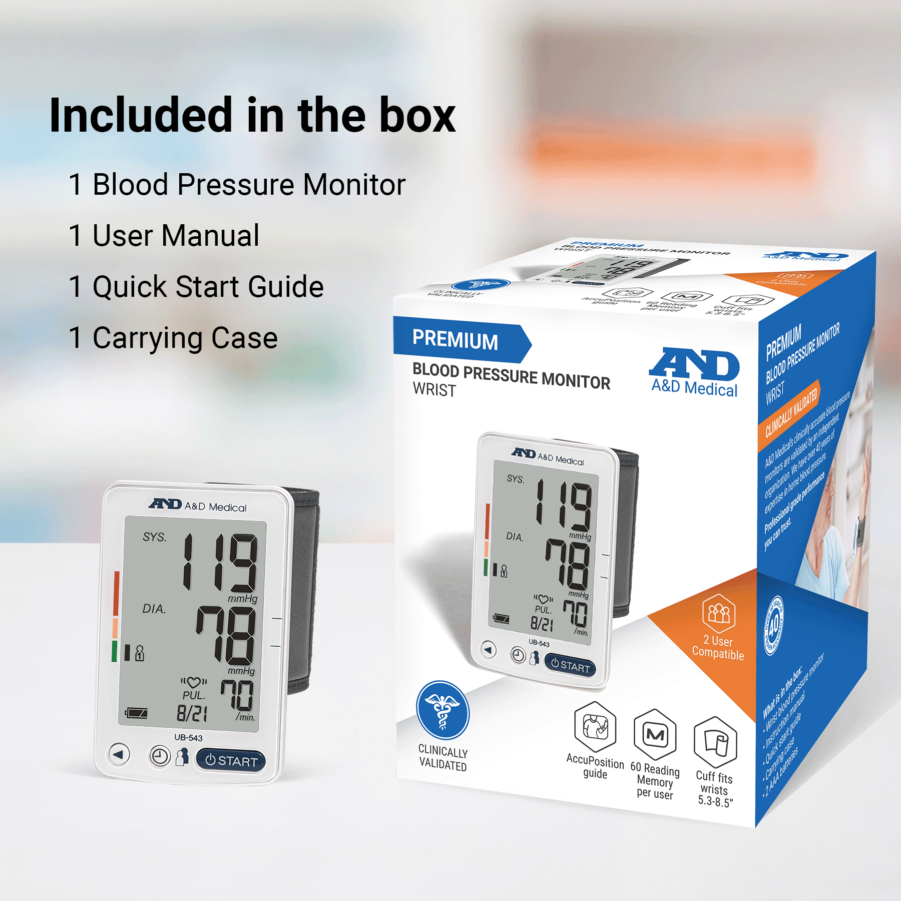 A&D Medical Premium Multi-User Wide Range Upper Arm Cuff (8.6-16.5/22-42  cm) Blood Pressure Machine, Home BP Monitor, One Click Operation with Easy  to Read Digital LCD Screen, for up to 4 Users : Health & Household 