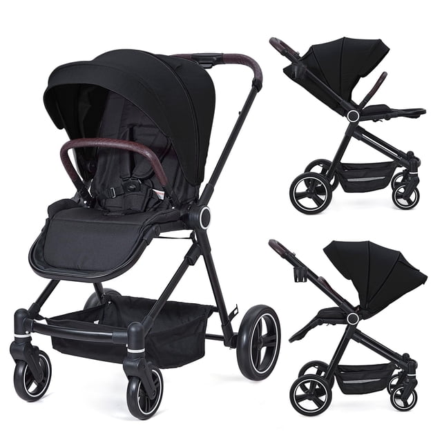 GarveeLife Cochecito de bebé plegable, cochecito alto para recién nacidos, niños pequeños, cochecito infantil convertible con respaldo reversible, cesta de almacenamiento, reposapiés ajustable y dosel