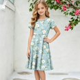 thumbnail image 3 of Abcomgle Summer Dresses for Girls 7-8 Casual A-Line Short Sleeve Tank Dresses Floral Print Summer Crew Neck Swing Sundresses with Pockets for 4-14t Kids, 3 of 5