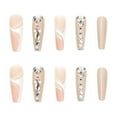 thumbnail image 4 of Coffin Nude Press on Nails Fake Nails Long Acrylic Fake Nails Rhinestone Nails With Sticker Beautiful Nails for Women Girls -24Pcs White, Nude Large, 4 of 4