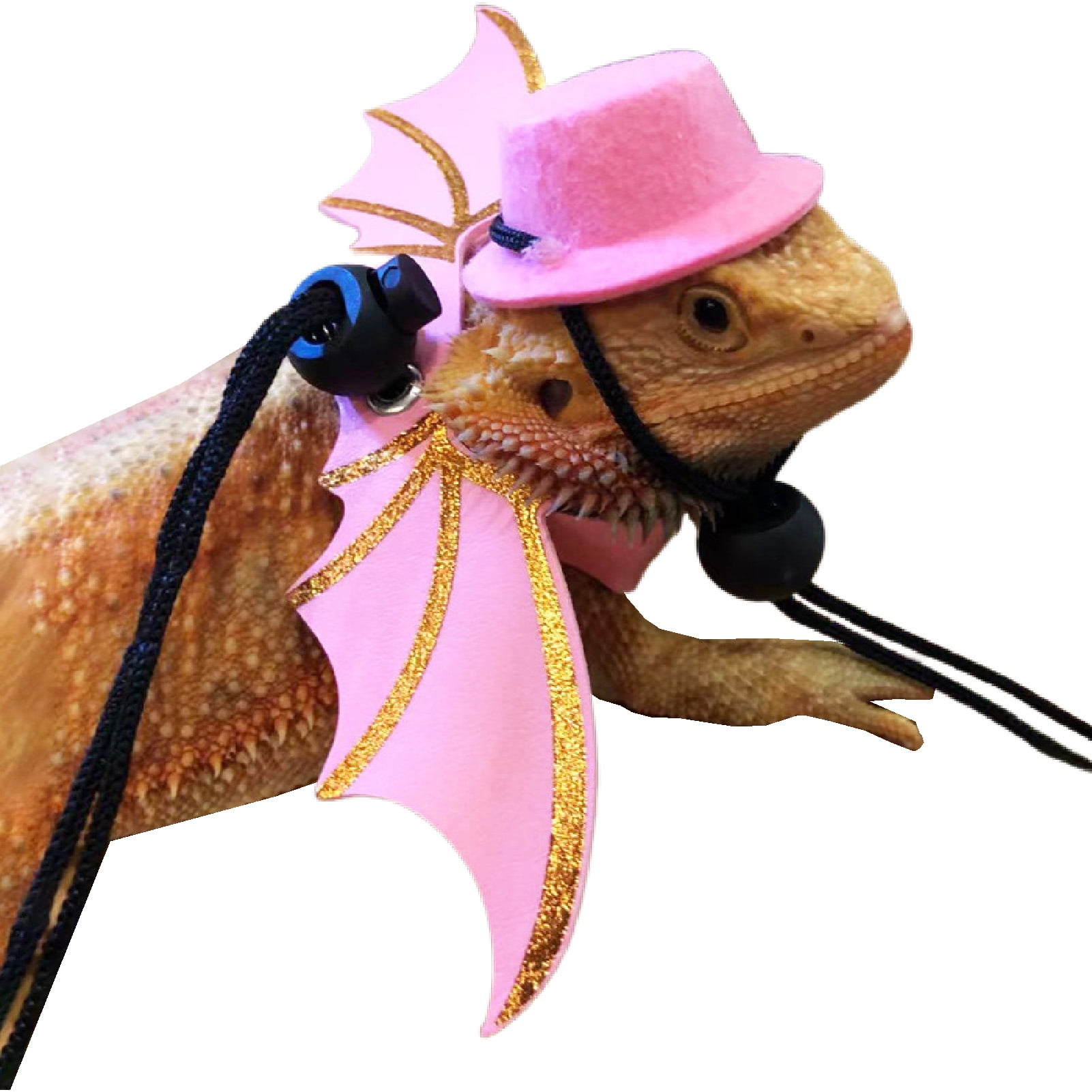 Koszal 1 Set Bearded Dragon Harness With Hat Adjustable Traction Tool Bearded Dragon Leash Costume Set Small Animal Clothes Pink L