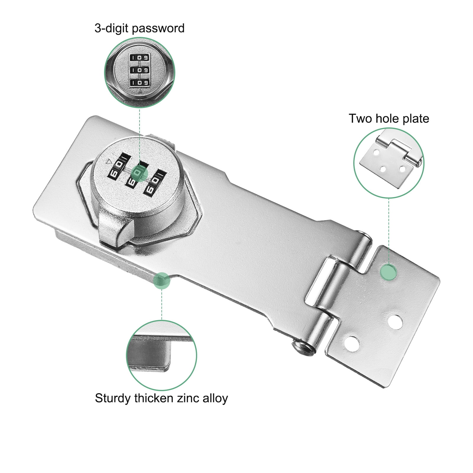 2-Pack Keyless Combination Lock, 4.3" Zinc Alloy Mechanical Password Twist Knob Hasp Locks Latch, 90/180 Degree Barn Door Lock for Cabinet/Closet/Garage/Drawers/Garden [Silver]