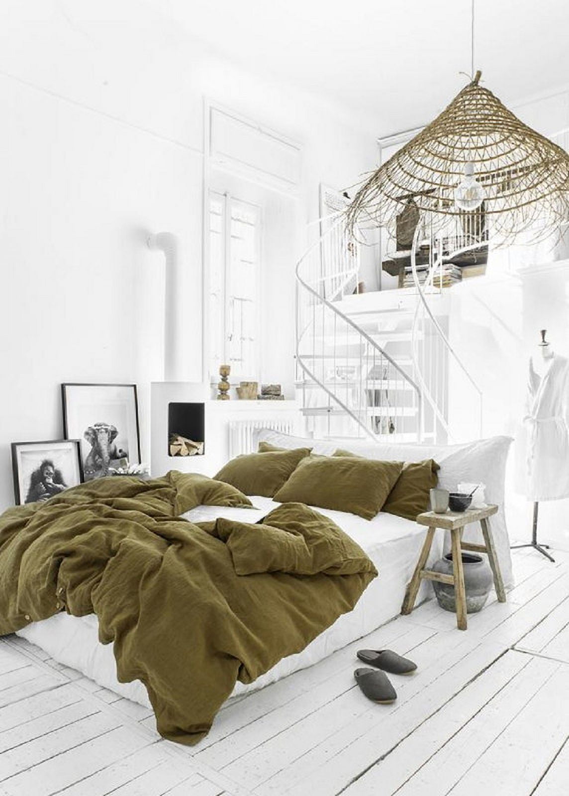 Pavish Export Linen Duvet Cover In Olive Green Stonewashed Natura Quilt Cover Set With 2 Matching Pillow Sham Queen