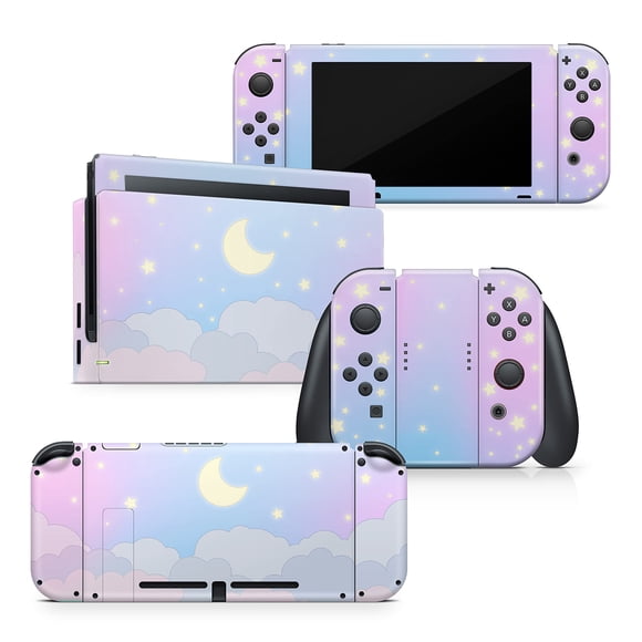 TACKY DESIGN Autocollant Nuages Compatible avec Nintendo Switch, Autocollants Bleu Pastel Ciel Étoilé Vinyle 3M Lune Couverture Complète