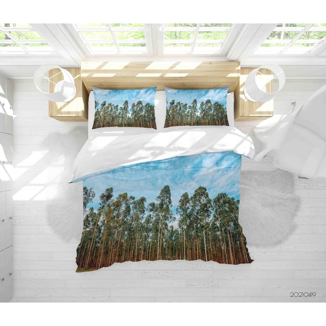 3D Azul Cielo Verde Bosque Paisaje Funda de edredón Set Ropa de Cama Funda Nórdica