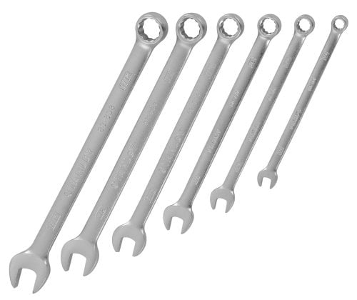 Stanley 87-247 6 Piece Satin Finish SAE Long Combination Max Drive Wrench Set 1/4" - 9/16" With Wall Mount