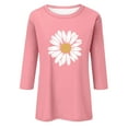 thumbnail image 3 of EHTMSAK 3/4 Sleeve Shirts for Women Cotton Solid Color Sunflower Printed Elbow Length Crewneck Tee Tops Fashion Plus Size Shirts Summer Casual Loose Fit Blouses Pink 5XL, 3 of 4
