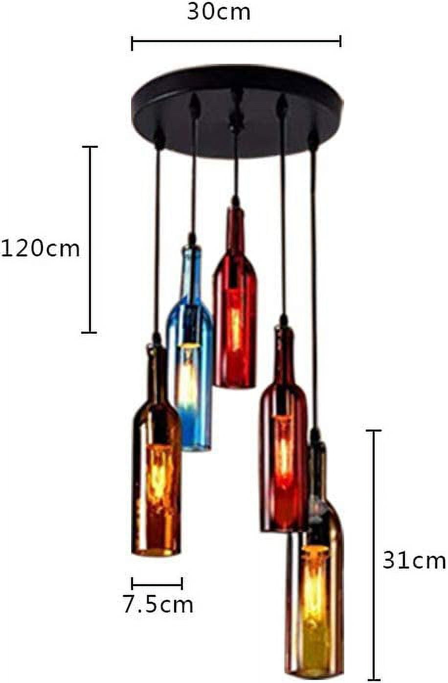 FETCOI Color Glass Beer Bottle Chandelier 5 Heads Glass and Metal Suspension Device Ceiling Glass Ceiling Light Fixture Chandelier(Round)