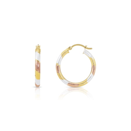 Tilo Jewelry 925 Sterling Silver Tri-Color Round Hoop Earrings with Satin Glitter Finish (25mm) for Women & Unisex