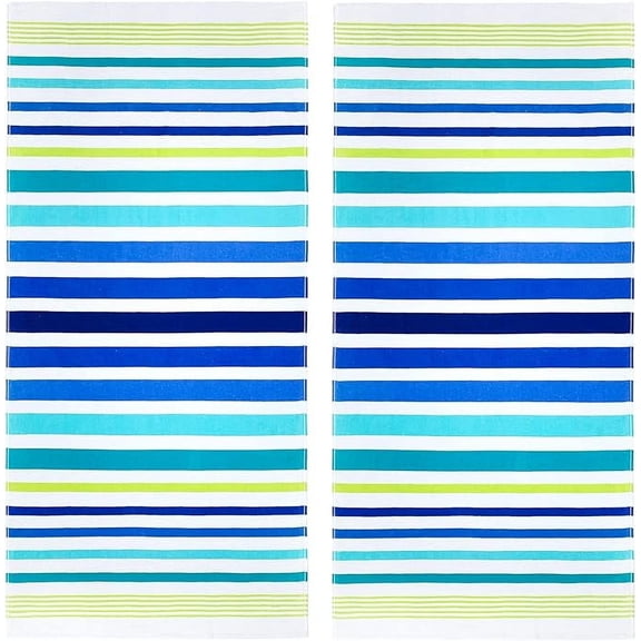 Kaufman - Printed Fiber Reactive Beach Towels, 100% Absorbent Cotton Velour, 30'' x 60'', Quick Dry, Printed Beach, Pool and Bath Set of Two Towels, 2-PK (Blue Horizontal)