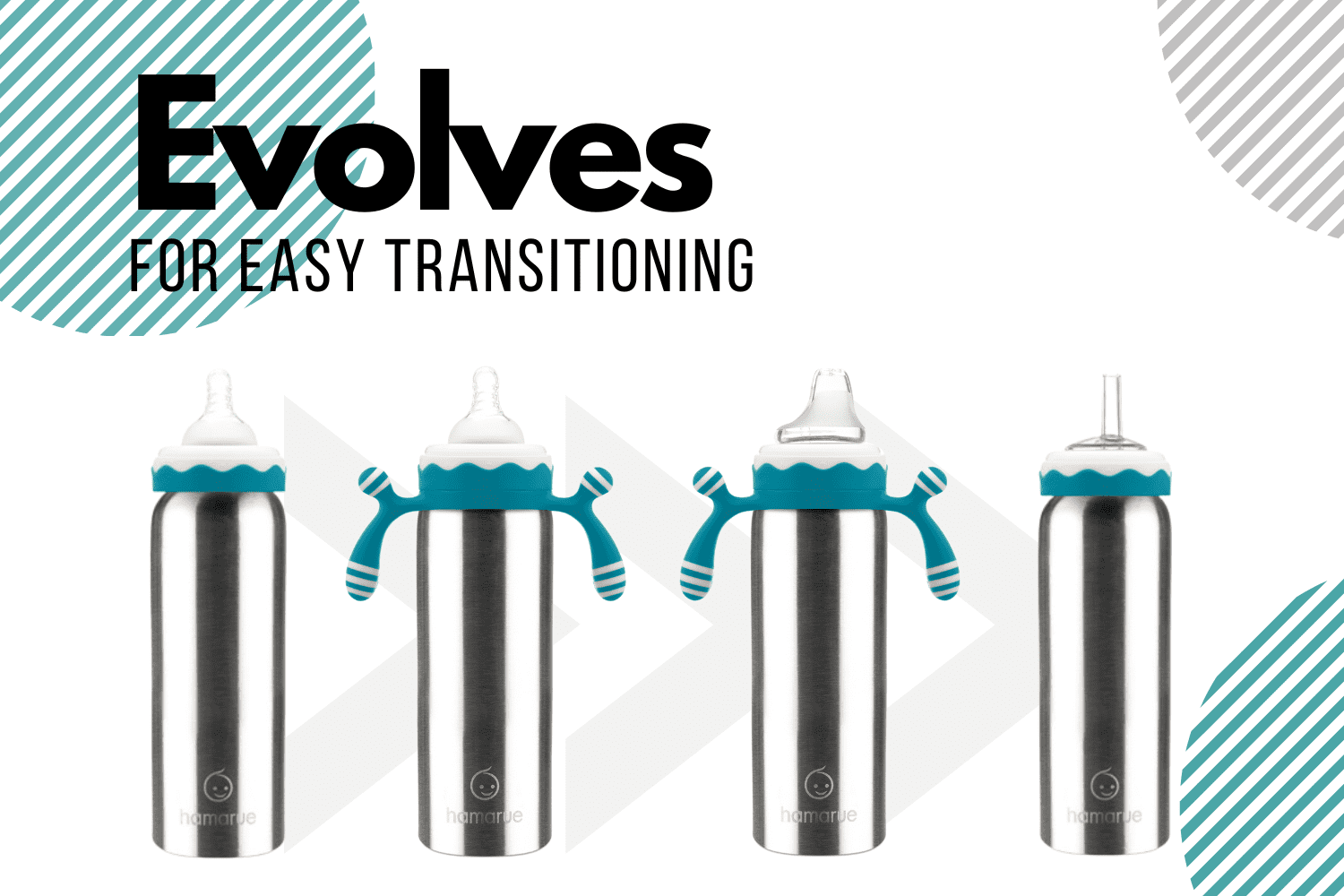 Hamarue Deluxe 3-in-1 Stainless Steel Sippy Cups for Babies & Toddlers | Non-Toxic Insulated Baby Bottle | BPA-Free | Ages 3M+ | Evolving Feeding Solution