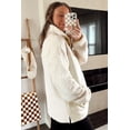 thumbnail image 2 of Women's Cozy Beige Fleece Colorblock Trim Sweatshirt with Buttons and Pocket - [ZhiHiMeRi] | (US 20-22)2XL, 2 of 12