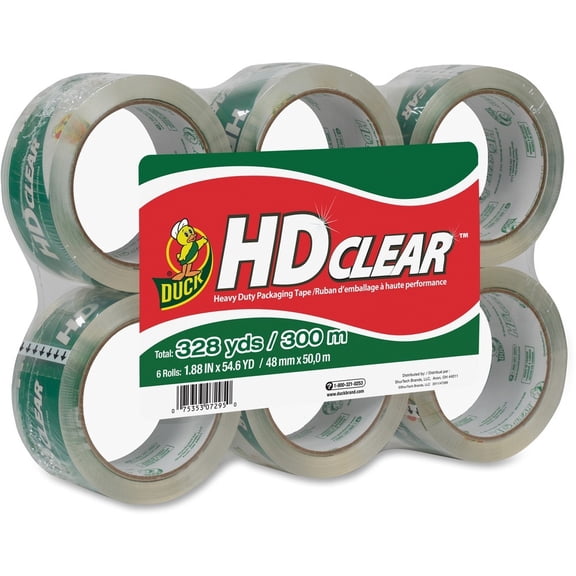 Duck HD Clear Packing Tape, 1.88 in. x 54.6 yd., Clear, 6 Count