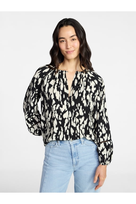 Women's Peasant Blouse with Long Sleeves, Sizes XS-XXXL