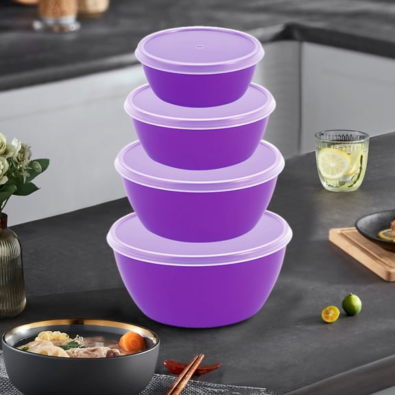 Bowls with Lids Set, Plastic Mixing Bowls for Kitchen Preparing,Serving and Storing,Set of 4-Includes 4 Bowls and 4 Kids, Beat Nesting Bowls with Sealing Lids