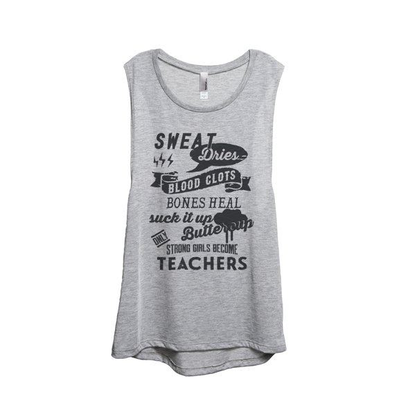 Thread Tank Strong Girls Teachers Women's Sleeveless Muscle Tank Top Charcoal 2X-Large