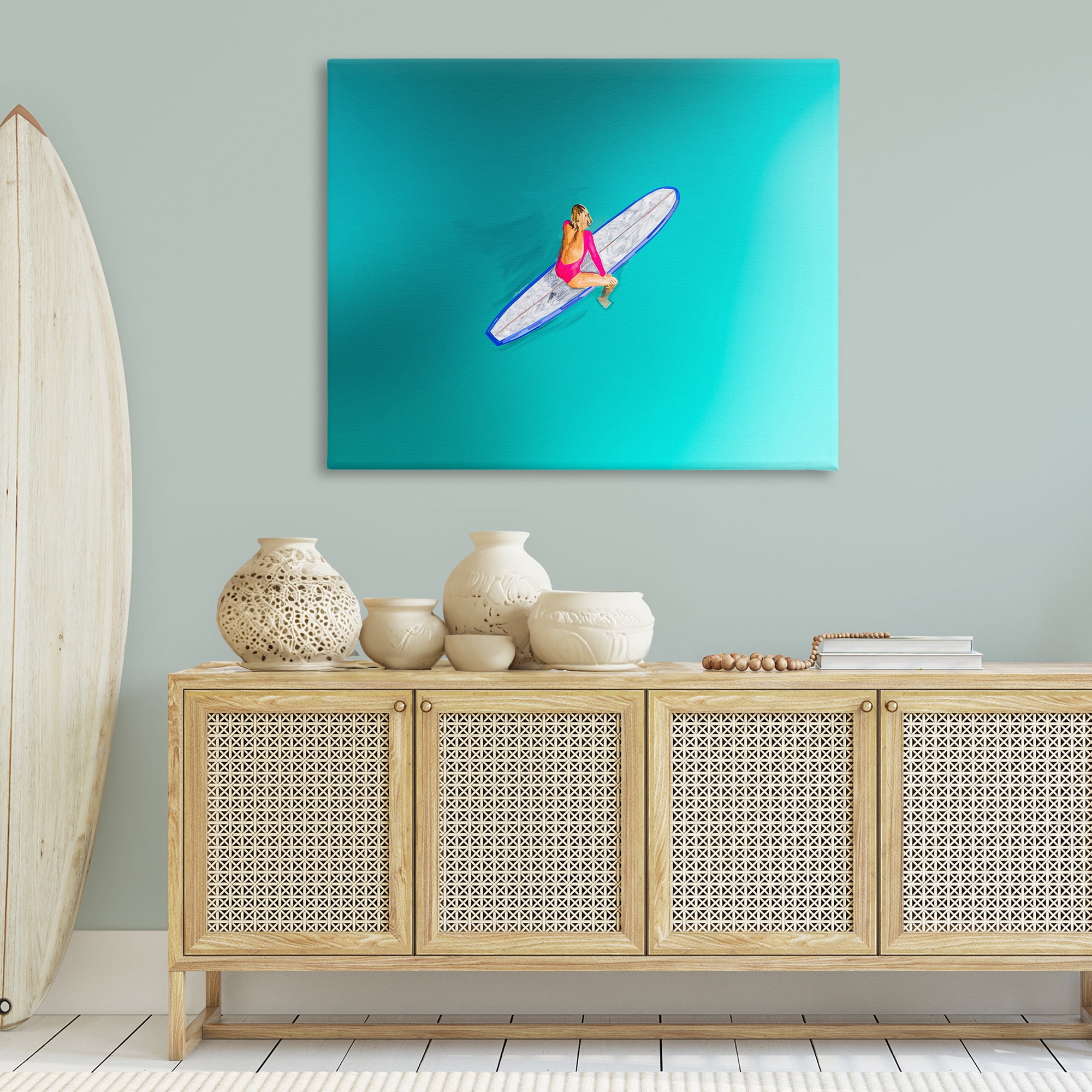 Stupell Industries Sitting on Peaceful Surfboard Nautical & Beach Painting Wrapped Canvas Art Print Wall Art, 48 x 36