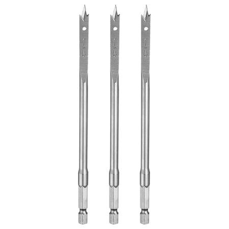 Uxcell 3Pcs Spade Drill Bit 1/4 Paddle Flat Bits for Woodworking Fiberglass Silver Tone