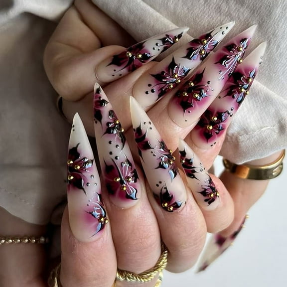 Press on Nails Long Stilettos Almond Fake Nails Glossy on Nails Full Covers False Nails Acrylic Glues on Nails