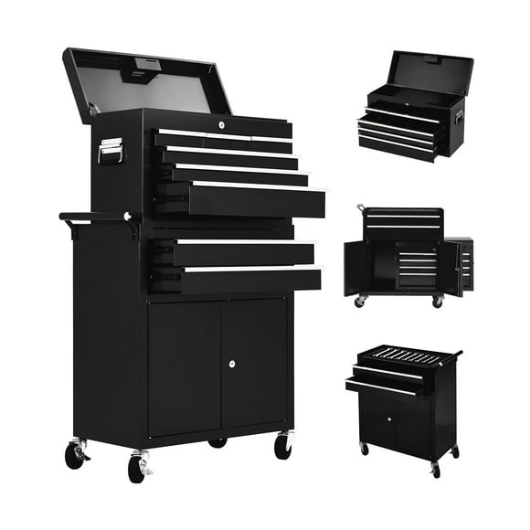 8 Drawer Rolling Tool Chest, Rolling Tool Box with Wheels, Lockable & Detachable Top Tool Box, Portable Tool Box for Garage Workshop and Tool Room