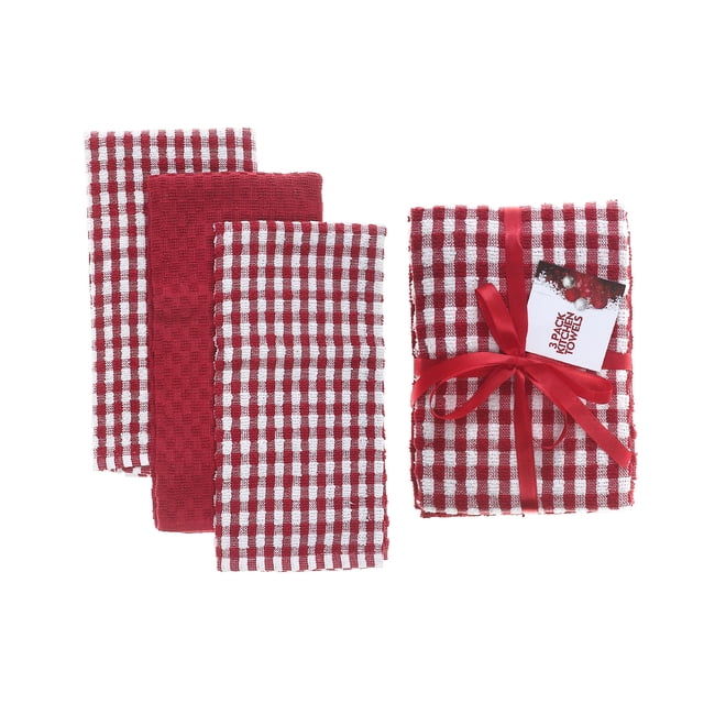 Lot De 3 Torchons De Cuisine En Éponge À Carreaux Rouges