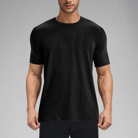 Bnwani Mens Shirts Moisture-Wicking Tee Quick Dry Solid Color Shirts Black M