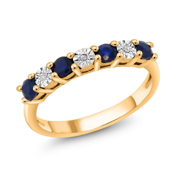 Gem Stone King 18K Yellow Gold Plated Silver Round Diffused Blue Sapphire and White Diamond Engagement Ring (Size 9)