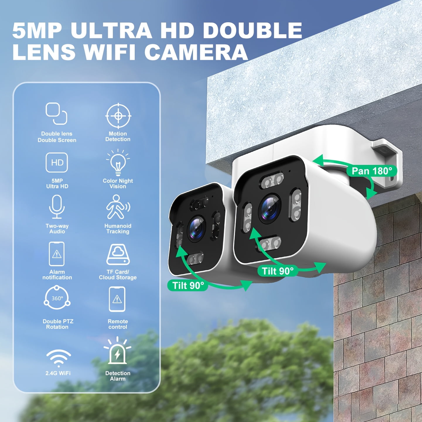 Surveillance Camera, 2.4G WiFi Security Camera for Home with Rotation, Motion Detection, Two-Way Audio, Night Vision, Cloud And SD Card Storage, Wired Cameras for Home Security