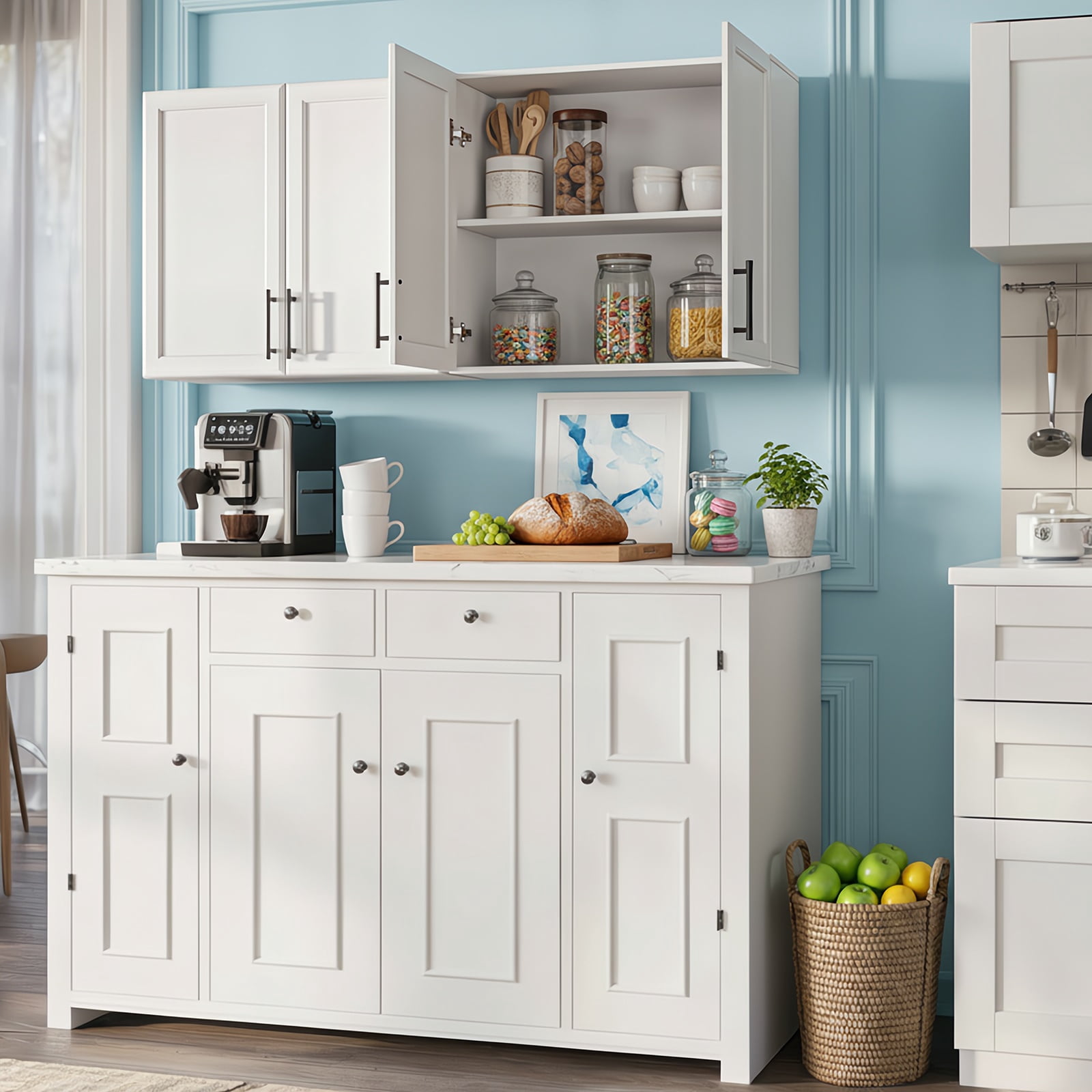 47" W Laundry Room Cabinets Wall Mounted, Upper Cabinets with Adjustable Shelf, Wall Storage Cabinet for Bathroom/Kitchen/Restroom