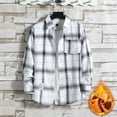 thumbnail image 2 of Inglocry Men's Sherpa Lined Cotton Flannel Shirt Jacket Plaid Button Up Jacket Coat for Men with Pocket White 2XL, 2 of 6