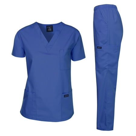 Scrubs Box Set Dagacci Scrubs Medical Uniform Unisex Scrubs Set Medical Scrubs Top and Pants (Royal Blue, Small) ()