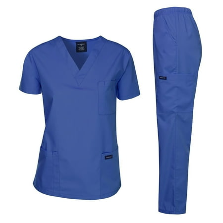 Dagacci Scrubs Medical Uniform Unisex Scrubs Set Medical Scrubs Top and Pants (Royal Blue, Small)