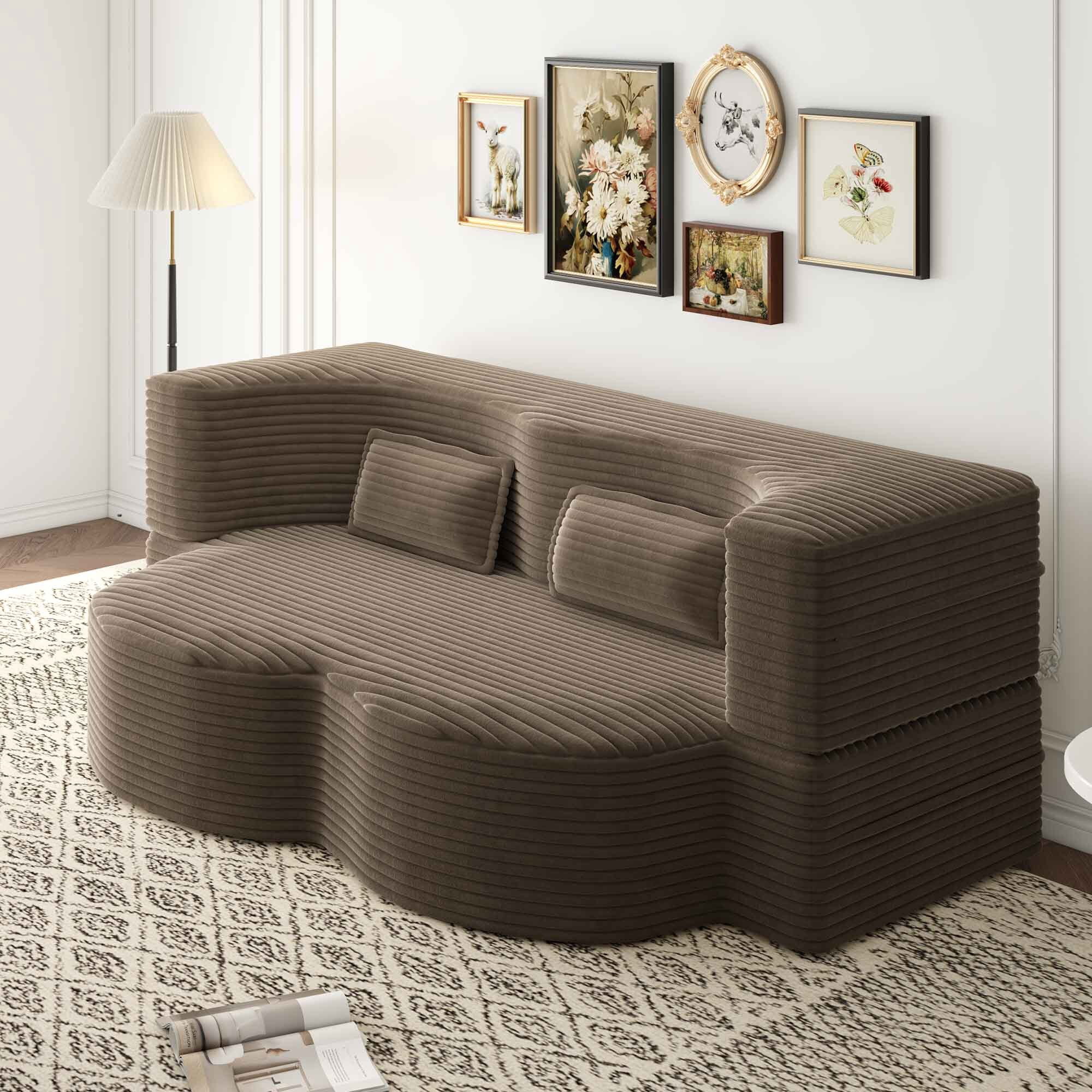 Lunale Full Size Convertible Sofa Bed, Boneless Cloud Couch, Folding Floor Sleeper Sofa for Living Room, Coffee Corduroy