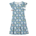 thumbnail image 4 of EGNMCR Robe à Manches Courtes Col Rond Robe d'Été pour Enfants à Manches Plissées Double Couche Imprimée pour Enfants de 5 à 14 Ans, 4 of 7