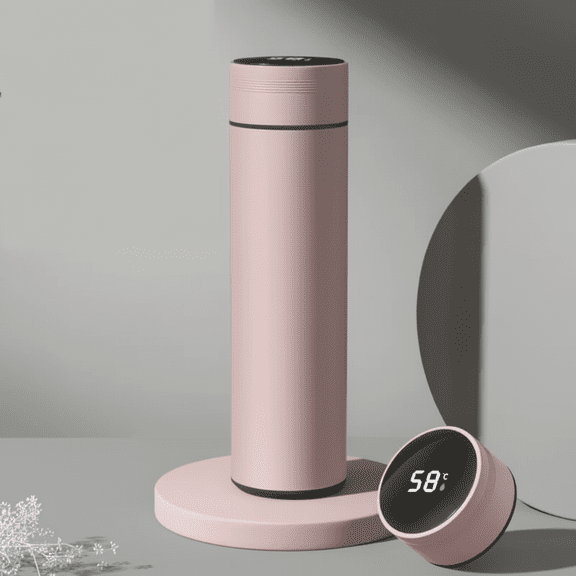 Vacuum Insulated Smart Thermos, Pink, Digital LED Temperature Display, Stainless Steel, 17 Oz (500ml)