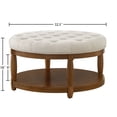 thumbnail image 3 of CQSXDA Large Round Upholstered Tufted Linen Wood Shelf Storage Coffee Table, For Living Room, Ivory, 3 of 7