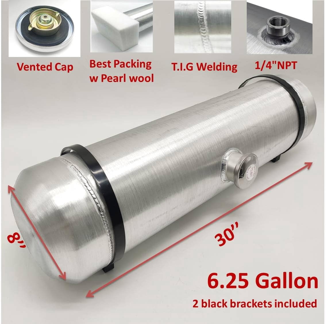JSD AUTO PARTS 6.25 Gallons 8 x30 Spun Aluminum Gas Tank / Fuel Tank 1/4 NPT Outlet Center Fill