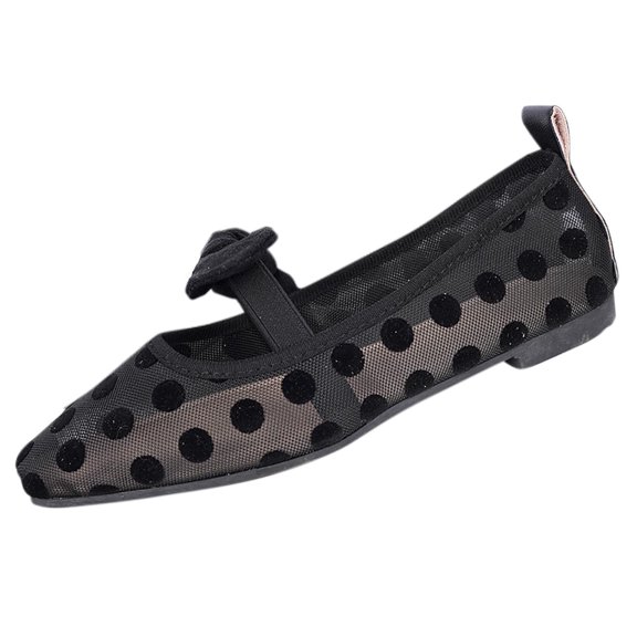 KIJBLAE Women's Square Toe Polka Dot Mary Jane Flats, Low Cut Slip On Soft Sole Daily Casual Shoes Black 43