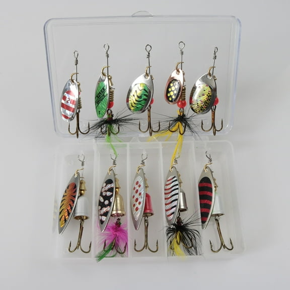 10/Pack Fishing Lures Spinnerbait for Hard Metal Spinner Baits Kit with Tackle Box for Beginners and Experienced