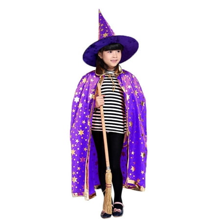 CARLTON GLOBAL Childrens' Halloween Costume Witch Cloak Cape Robe and Hat for Boy