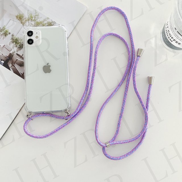 Transparent Soft TPU Phone Case For iphone 13 12 Mini 6 7 8 Plus X XS 11 Pro MAX XR SE With Lanyard Neck Strap Rope Cord Case